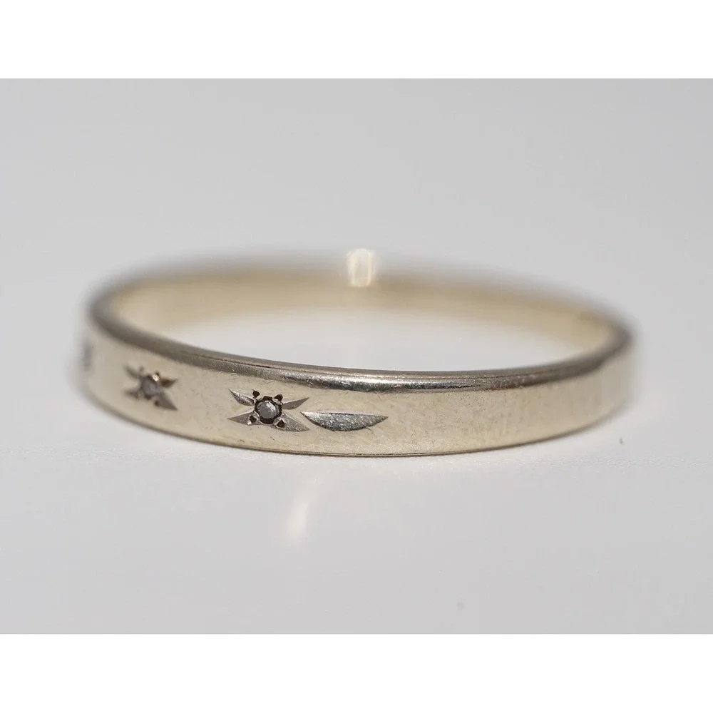 Men's Vintage 14k Solid White Gold Natural Single Cut Diamond Ring - Size 11.25